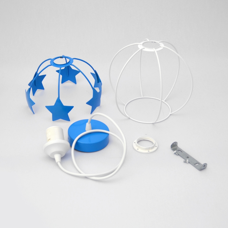 Children's chandelier on a string STARS 1xE27/15W/230V blue/white