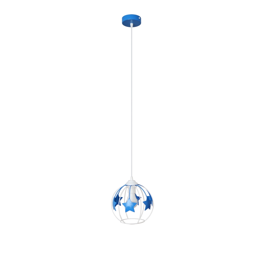 Children's chandelier on a string STARS 1xE27/15W/230V blue/white