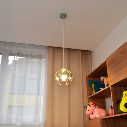 Children's chandelier on a string STARS 1xE27/15W/230V green/white