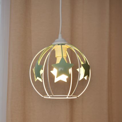 Children's chandelier on a string STARS 1xE27/15W/230V green/white