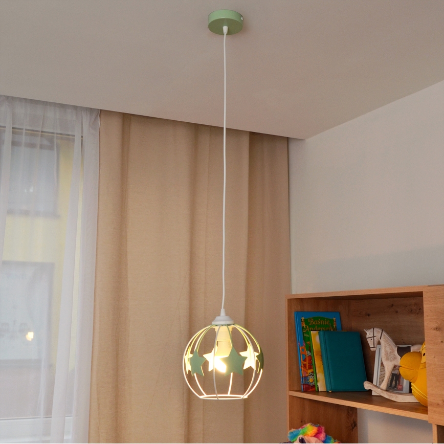 Children's chandelier on a string STARS 1xE27/15W/230V green/white