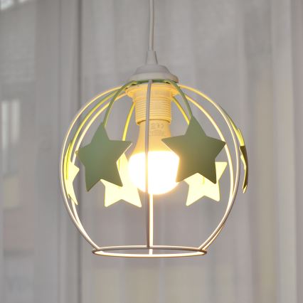 Children's chandelier on a string STARS 1xE27/15W/230V green/white