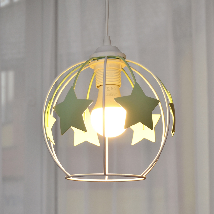 Children's chandelier on a string STARS 1xE27/15W/230V green/white