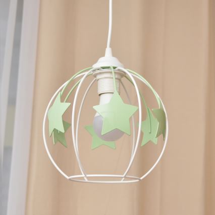 Children's chandelier on a string STARS 1xE27/15W/230V green/white