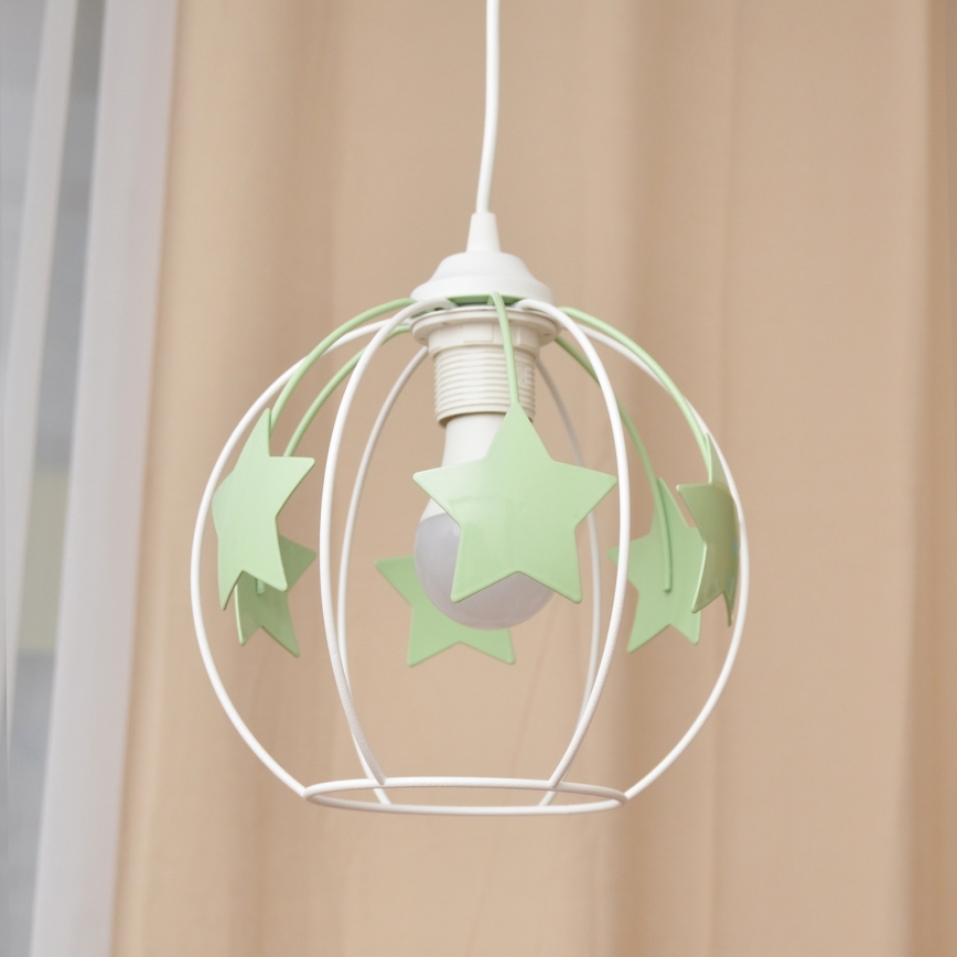 Children's chandelier on a string STARS 1xE27/15W/230V green/white