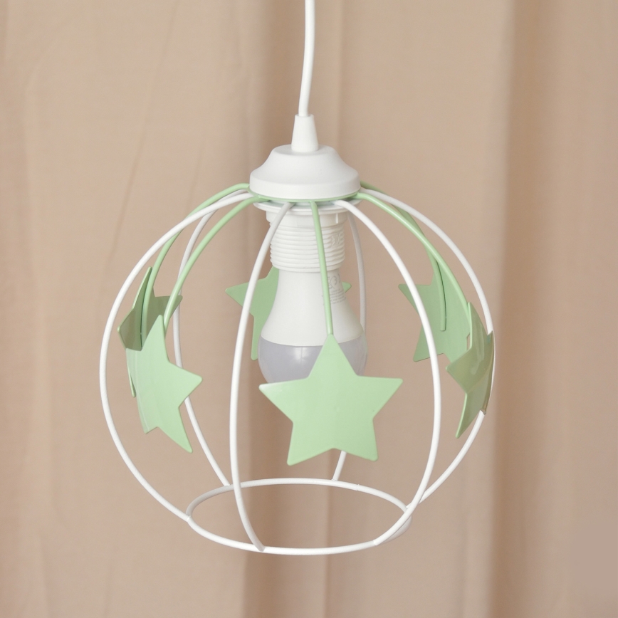 Children's chandelier on a string STARS 1xE27/15W/230V green/white
