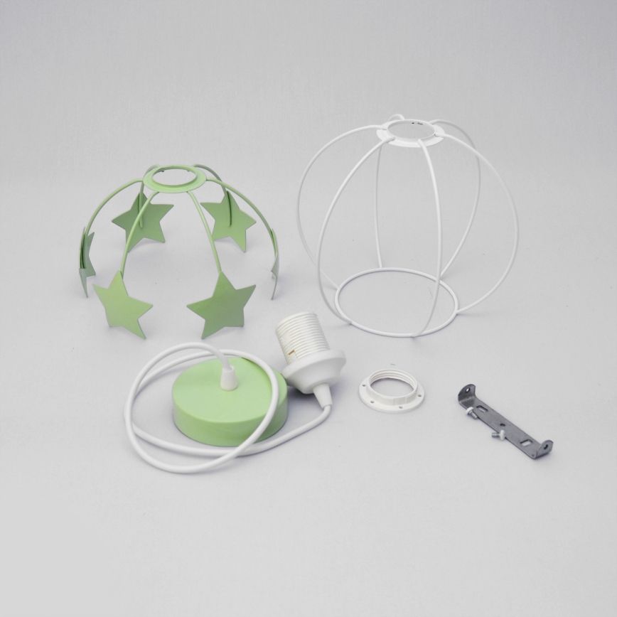 Children's chandelier on a string STARS 1xE27/15W/230V green/white