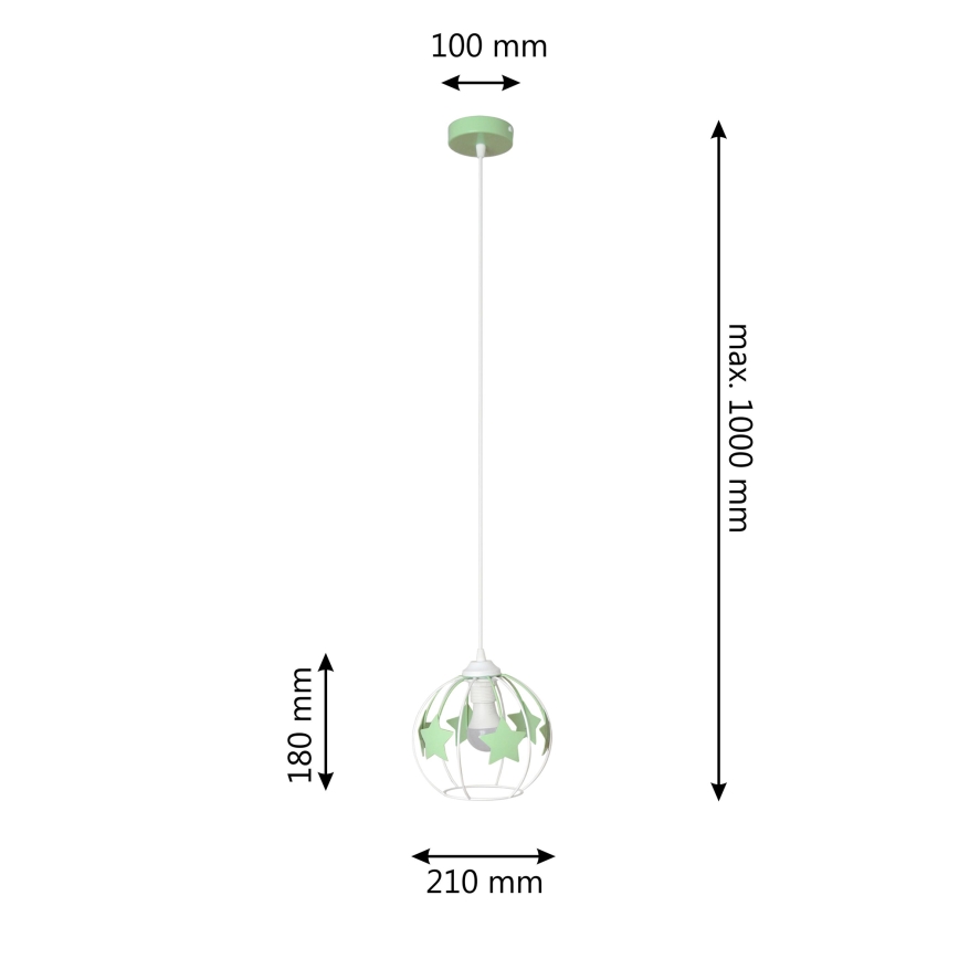 Children's chandelier on a string STARS 1xE27/15W/230V green/white