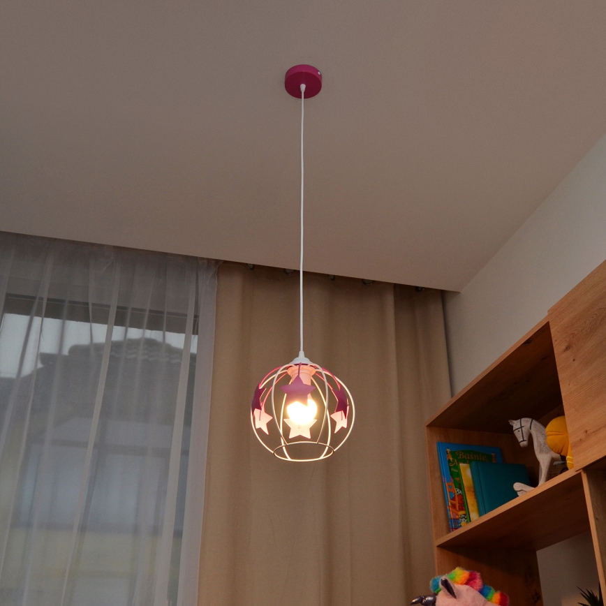 Children's chandelier on a string STARS 1xE27/15W/230V pink/white