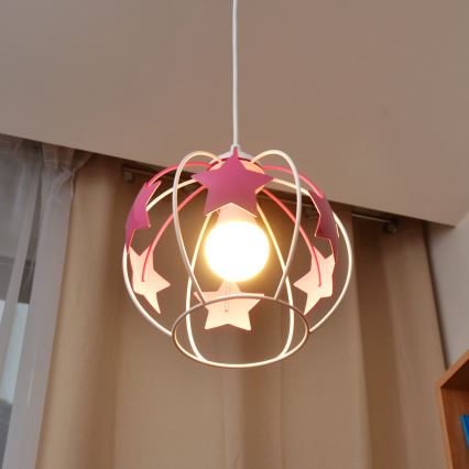 Children's chandelier on a string STARS 1xE27/15W/230V pink/white