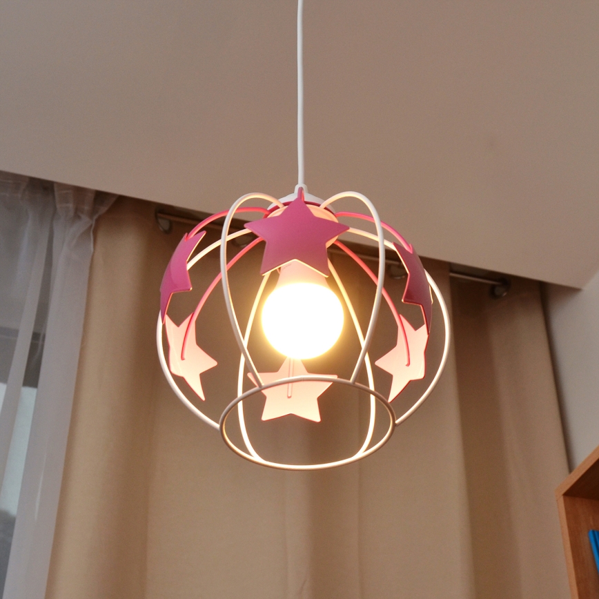 Children's chandelier on a string STARS 1xE27/15W/230V pink/white