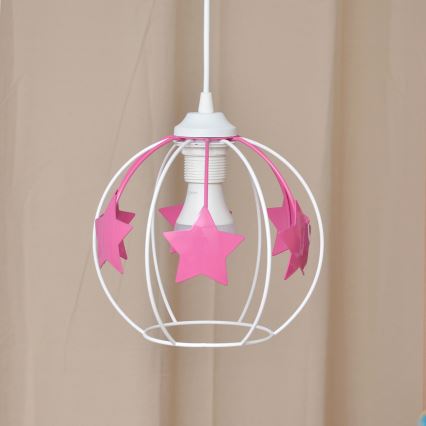 Children's chandelier on a string STARS 1xE27/15W/230V pink/white
