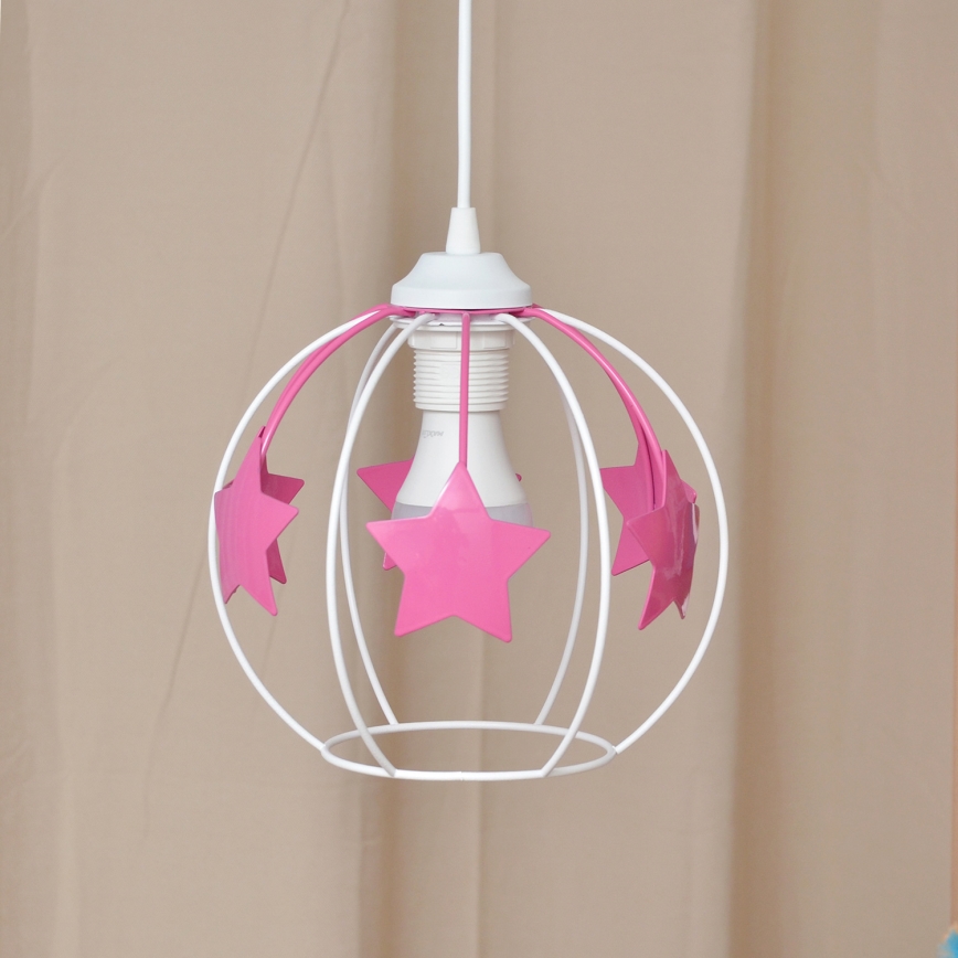 Children's chandelier on a string STARS 1xE27/15W/230V pink/white