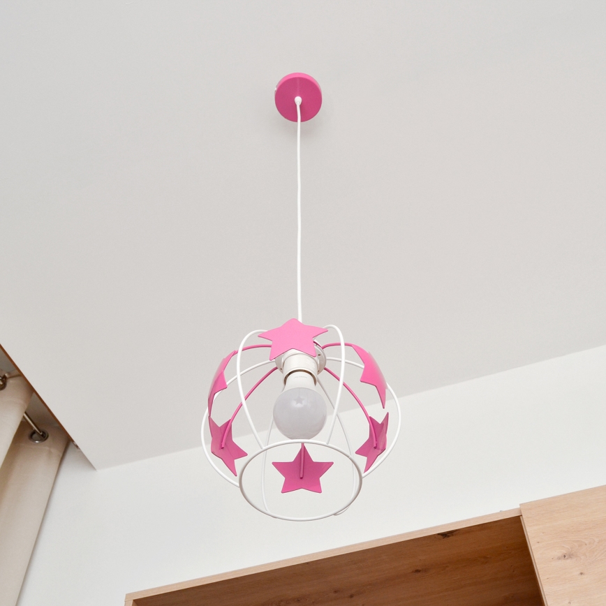 Children's chandelier on a string STARS 1xE27/15W/230V pink/white