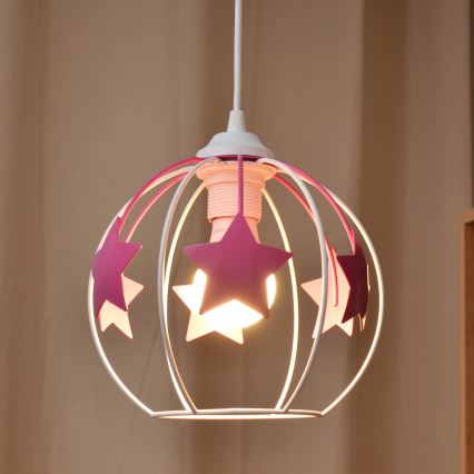 Children's chandelier on a string STARS 1xE27/15W/230V pink/white