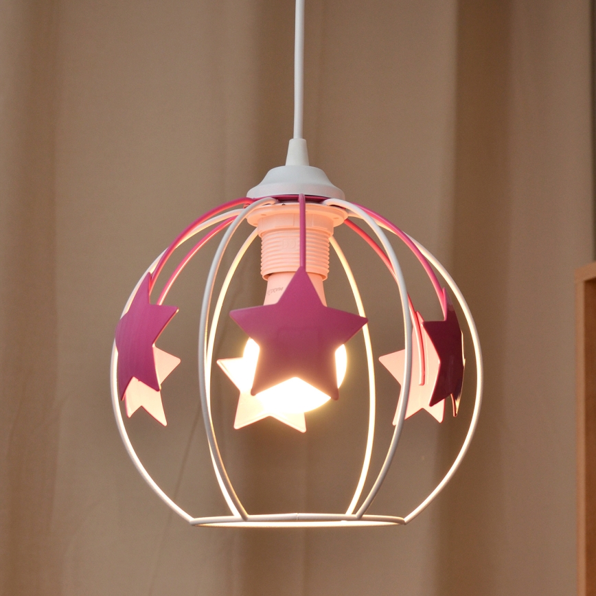 Children's chandelier on a string STARS 1xE27/15W/230V pink/white