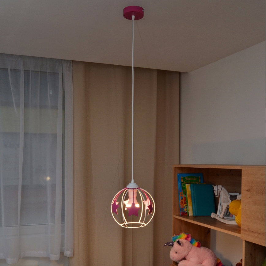 Children's chandelier on a string STARS 1xE27/15W/230V pink/white