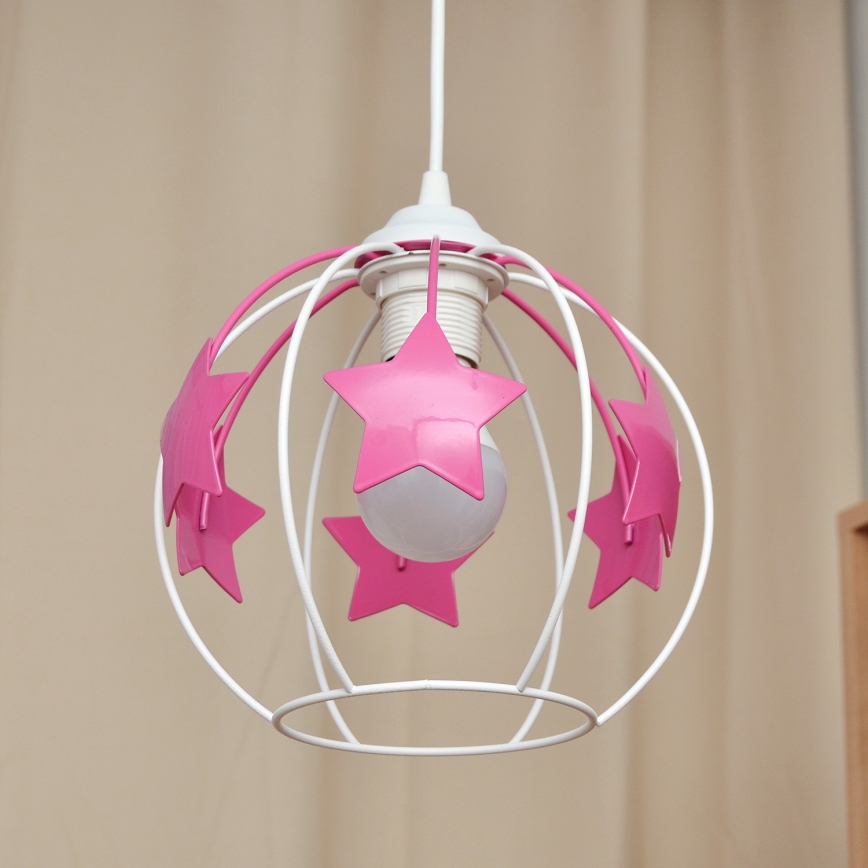 Children's chandelier on a string STARS 1xE27/15W/230V pink/white