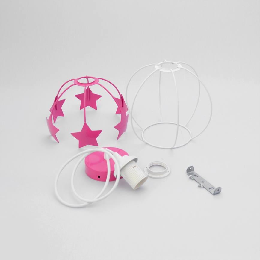 Children's chandelier on a string STARS 1xE27/15W/230V pink/white
