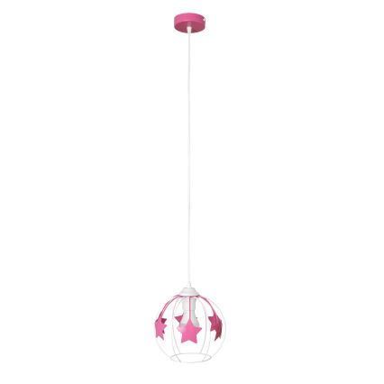 Children's chandelier on a string STARS 1xE27/15W/230V pink/white