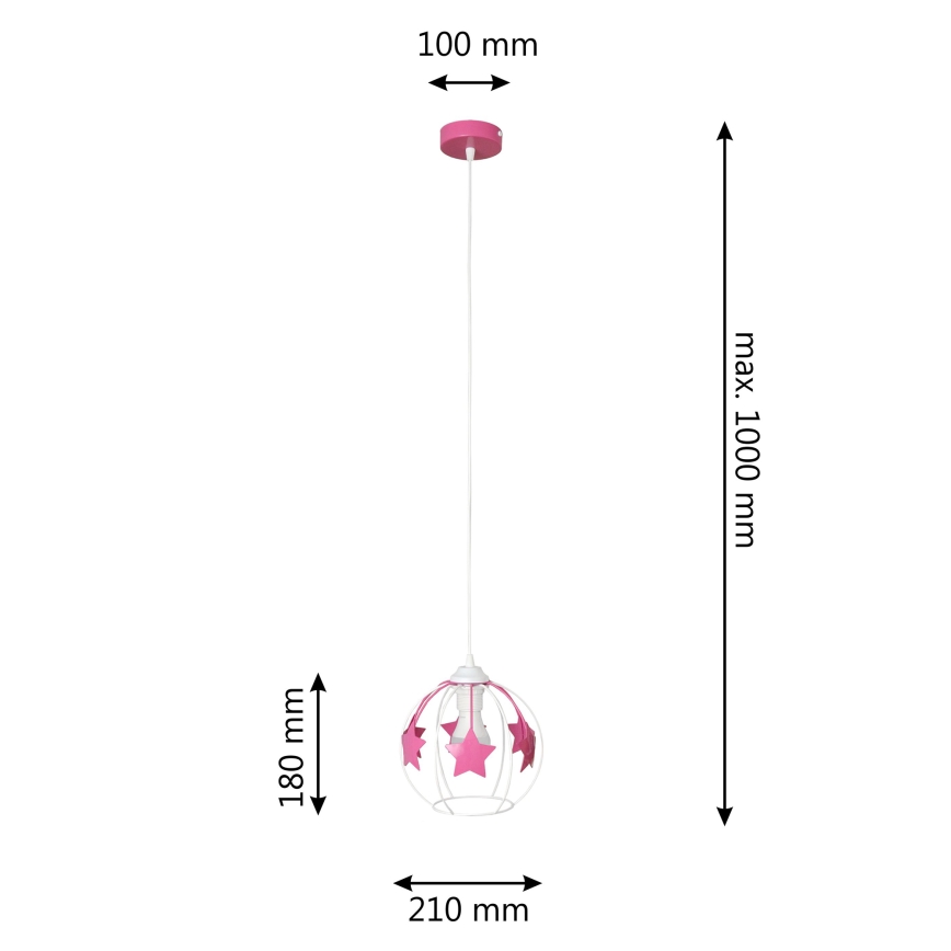 Children's chandelier on a string STARS 1xE27/15W/230V pink/white