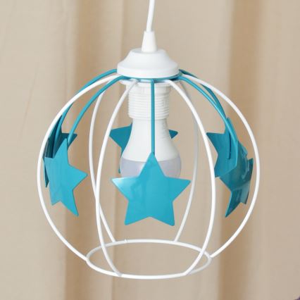 Children's chandelier on a string STARS 1xE27/15W/230V turquoise/white