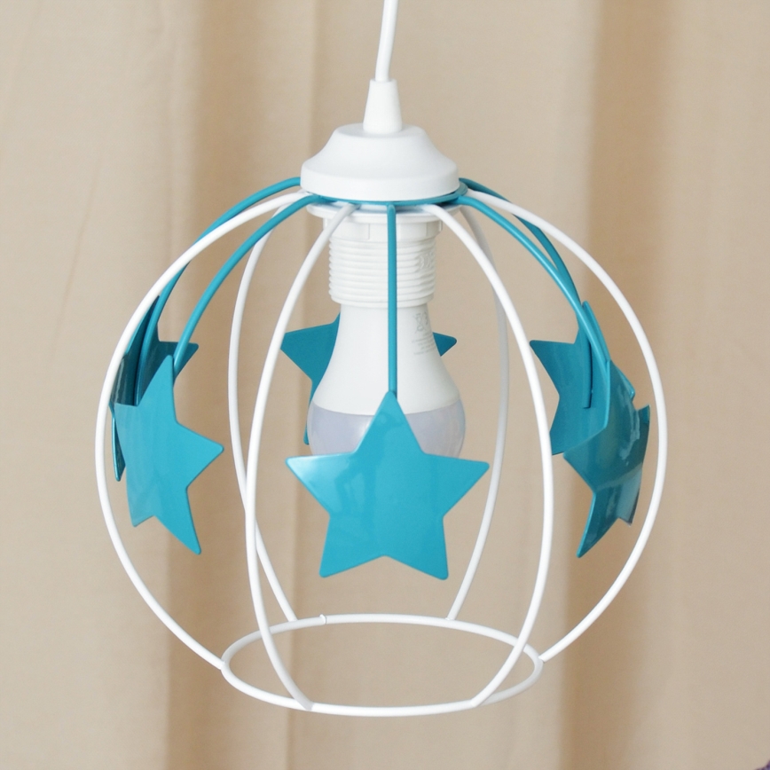 Children's chandelier on a string STARS 1xE27/15W/230V turquoise/white