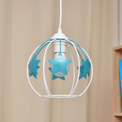 Children's chandelier on a string STARS 1xE27/15W/230V turquoise/white