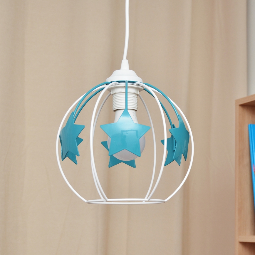 Children's chandelier on a string STARS 1xE27/15W/230V turquoise/white