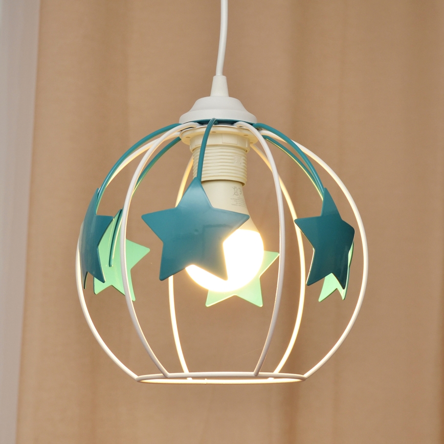 Children's chandelier on a string STARS 1xE27/15W/230V turquoise/white
