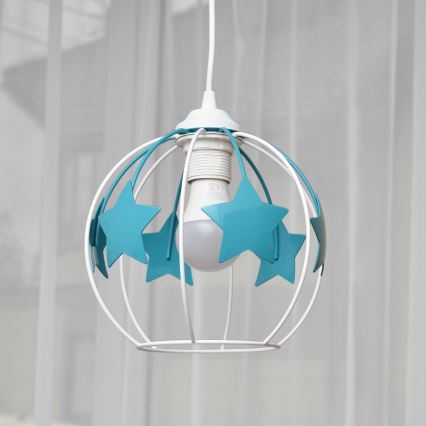 Children's chandelier on a string STARS 1xE27/15W/230V turquoise/white