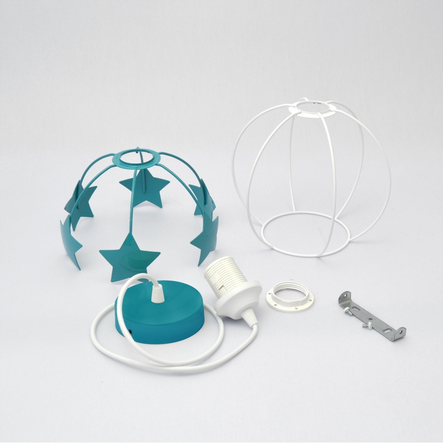 Children's chandelier on a string STARS 1xE27/15W/230V turquoise/white