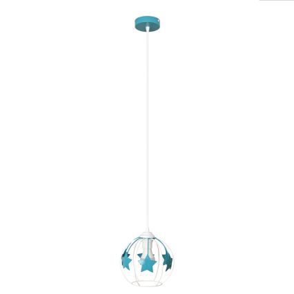 Children's chandelier on a string STARS 1xE27/15W/230V turquoise/white