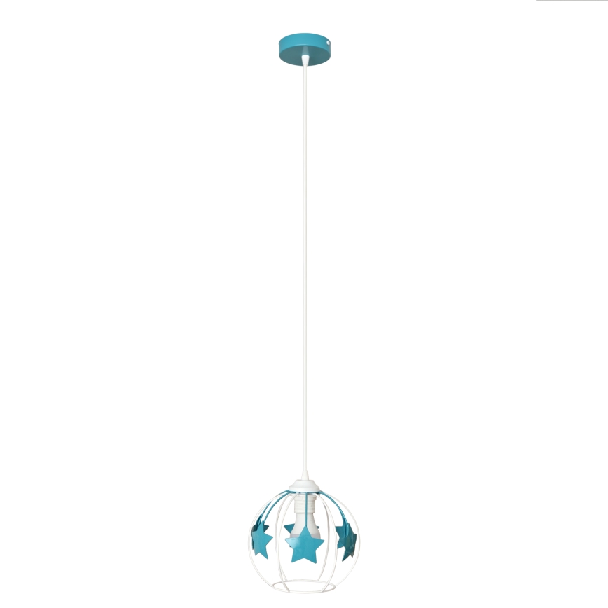 Children's chandelier on a string STARS 1xE27/15W/230V turquoise/white
