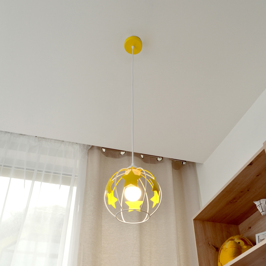 Children's chandelier on a string STARS 1xE27/15W/230V yellow/white