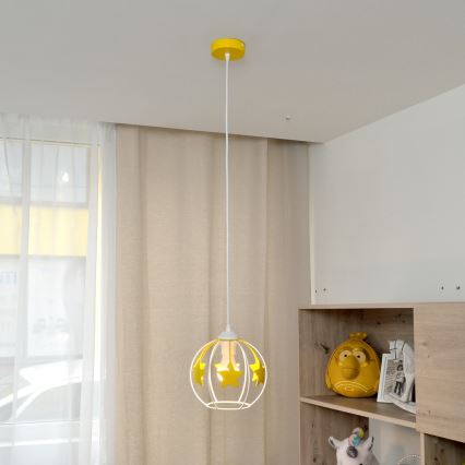 Children's chandelier on a string STARS 1xE27/15W/230V yellow/white