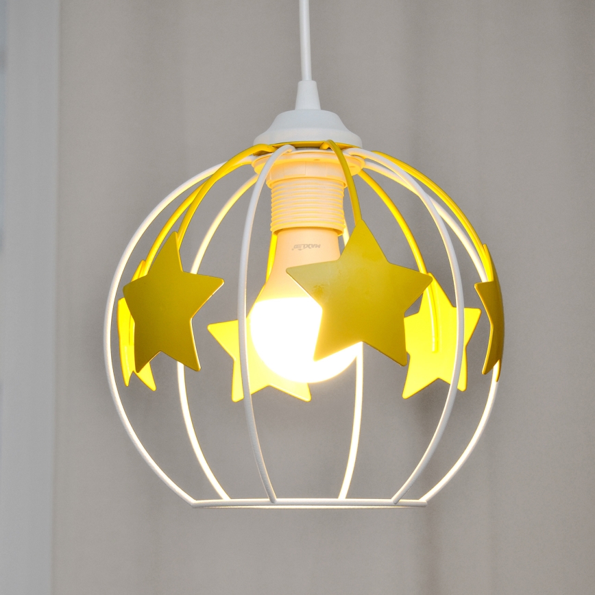 Children's chandelier on a string STARS 1xE27/15W/230V yellow/white