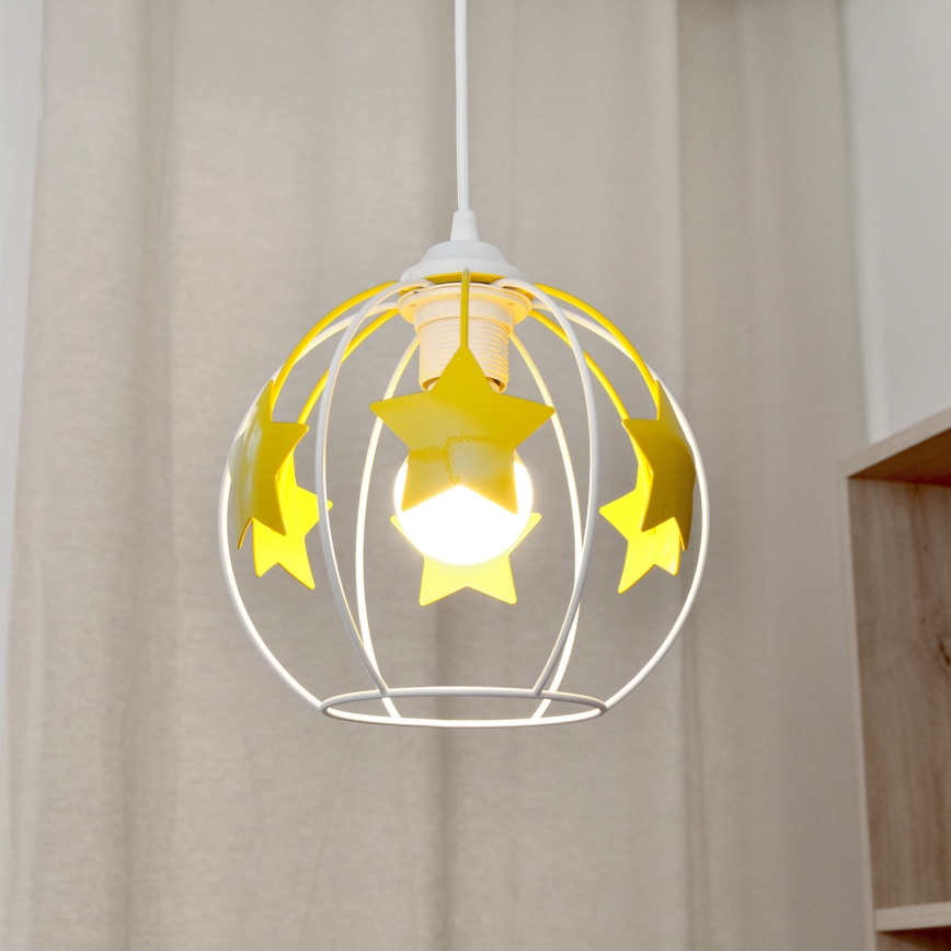 Children's chandelier on a string STARS 1xE27/15W/230V yellow/white