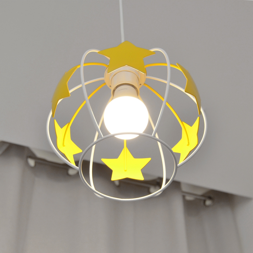 Children's chandelier on a string STARS 1xE27/15W/230V yellow/white