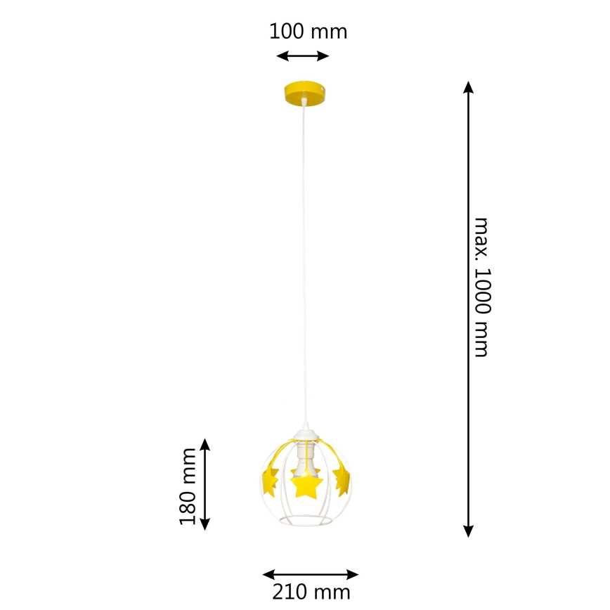 Children's chandelier on a string STARS 1xE27/15W/230V yellow/white