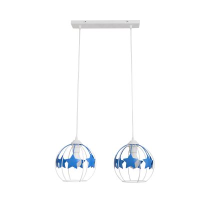 Children's chandelier on a string STARS 2xE27/15W/230V blue/white