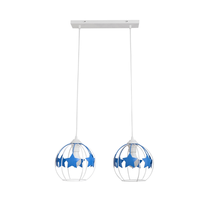 Children's chandelier on a string STARS 2xE27/15W/230V blue/white
