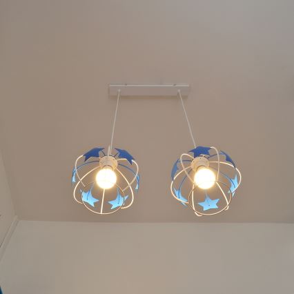 Children's chandelier on a string STARS 2xE27/15W/230V blue/white