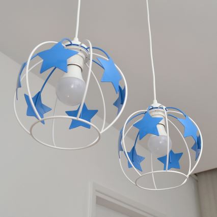 Children's chandelier on a string STARS 2xE27/15W/230V blue/white