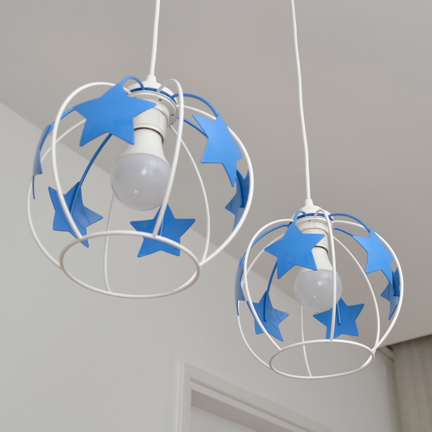 Children's chandelier on a string STARS 2xE27/15W/230V blue/white