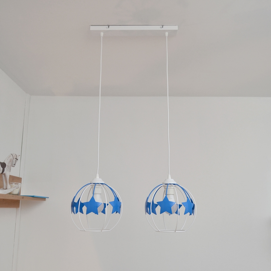 Children's chandelier on a string STARS 2xE27/15W/230V blue/white