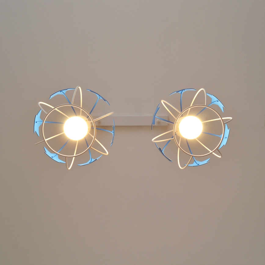 Children's chandelier on a string STARS 2xE27/15W/230V blue/white
