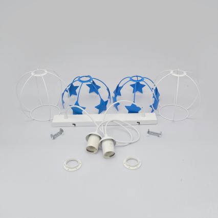 Children's chandelier on a string STARS 2xE27/15W/230V blue/white