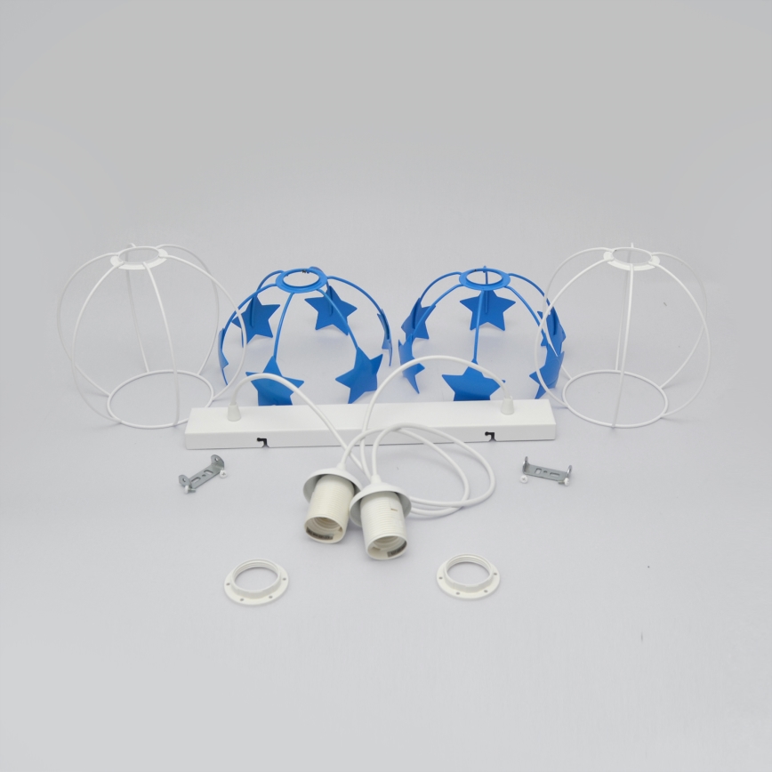 Children's chandelier on a string STARS 2xE27/15W/230V blue/white