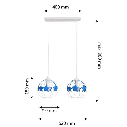 Children's chandelier on a string STARS 2xE27/15W/230V blue/white